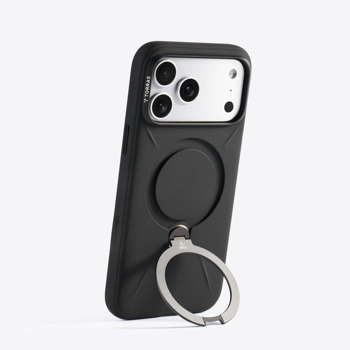 TORRAS Ostand Q3 black silicone case with ring stand for iPhone 17 Pro Max