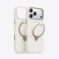 TORRAS Ostand Q3 cream silicone case for iPhone 17 Pro Max with gold ring stand.