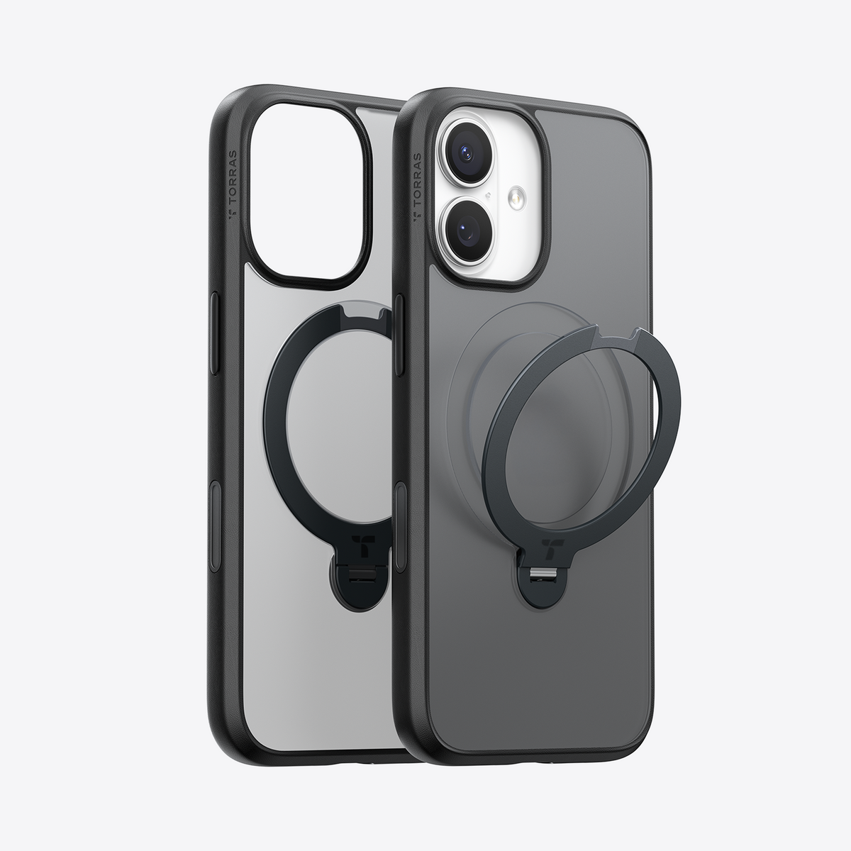 TORRAS Ostand Q3 Spin black iPhone 17 case with 360° magnetic spin stand.