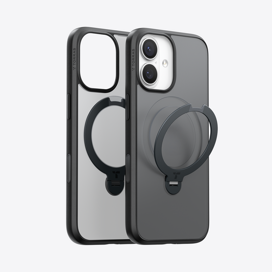 TORRAS Ostand Q3 Spin black iPhone 17 case with 360° magnetic spin stand.