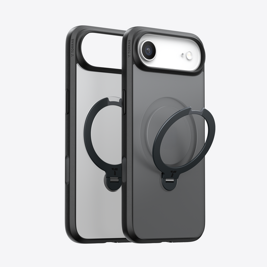 Black TORRAS Ostand Q3 Spin case for iPhone 17 Air with 360° spin stand.