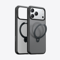 Black TORRAS Ostand Q3 Spin case for iPhone 17 Pro with integrated 360° magnetic spin stand.