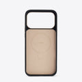 TORRAS Ostand Q3 VegSkin iPhone 17 Pro Max case, light brown VegSkin back with embossed logo and patented design.