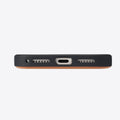 TORRAS Ostand Q3 VegSkin iPhone 17 Pro Max case bottom: brown VegSkin, USB-C port, speaker cutouts.