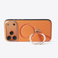 Orange TORRAS Ostand Q3 VegSkin iPhone 17 Pro Max case with textured finish & gold kickstand ring.