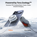 TORRAS PolarCircle Qi2 low-temp wireless charger cools iPhone, contrasting with heating competitor.
