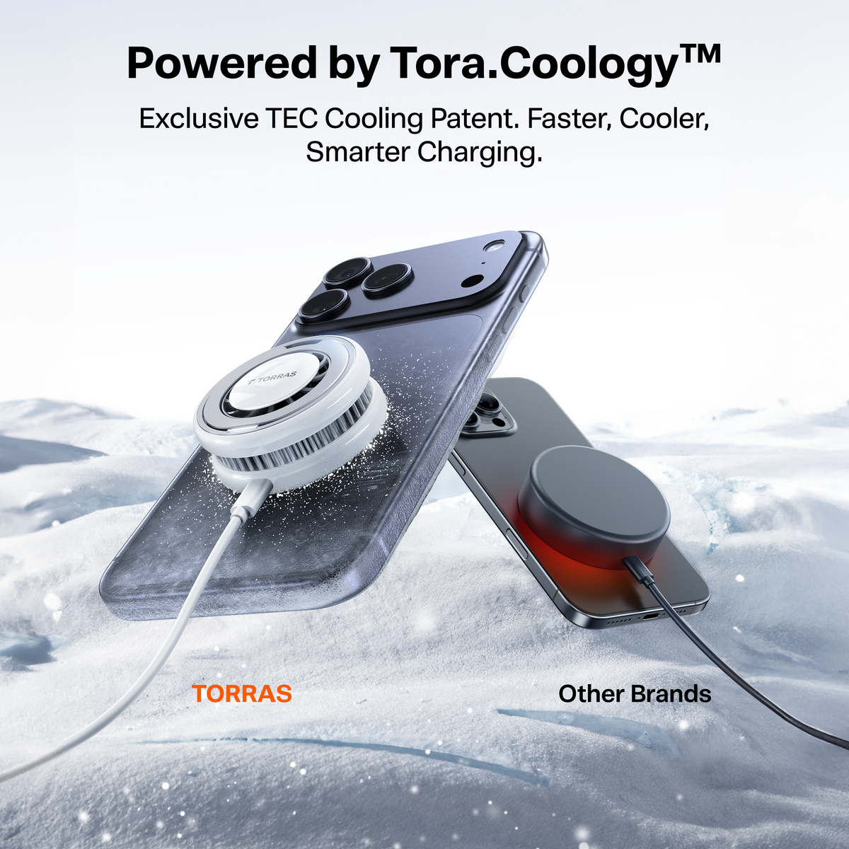 White TORRAS PolarCircle Qi2 25W fast cooling wireless charger with TEC cooling.