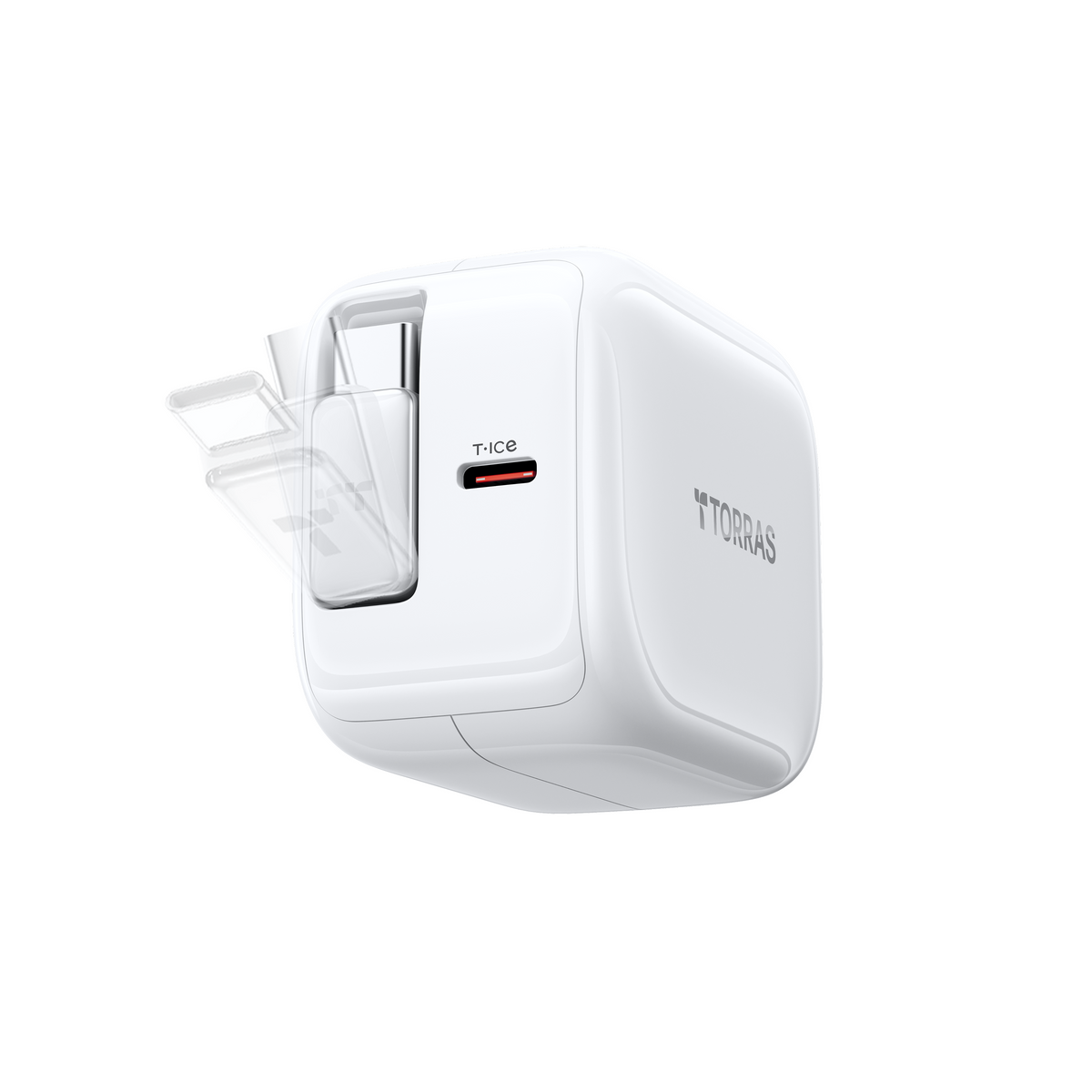 TORRAS white 40W T·ICE retractable charger, foldable plug, USB-C.