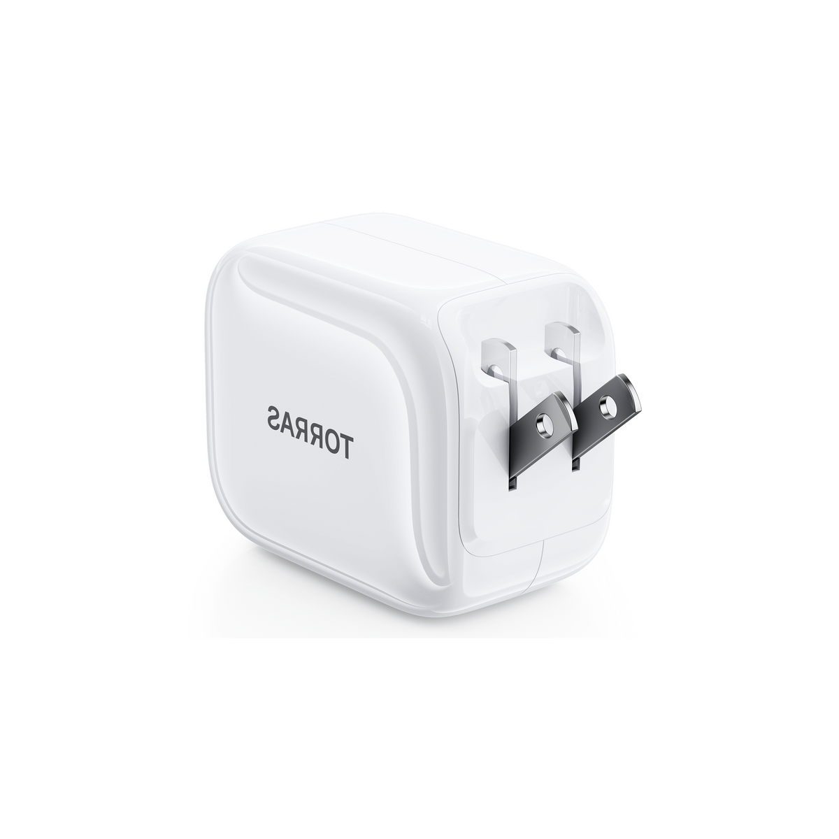 White TORRAS 40W retractable fast charger featuring foldable US prongs.
