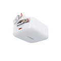 TORRAS 67W retractable fast charger, white, with dual USB-C ports, one labeled T.ICE, and orange accents.