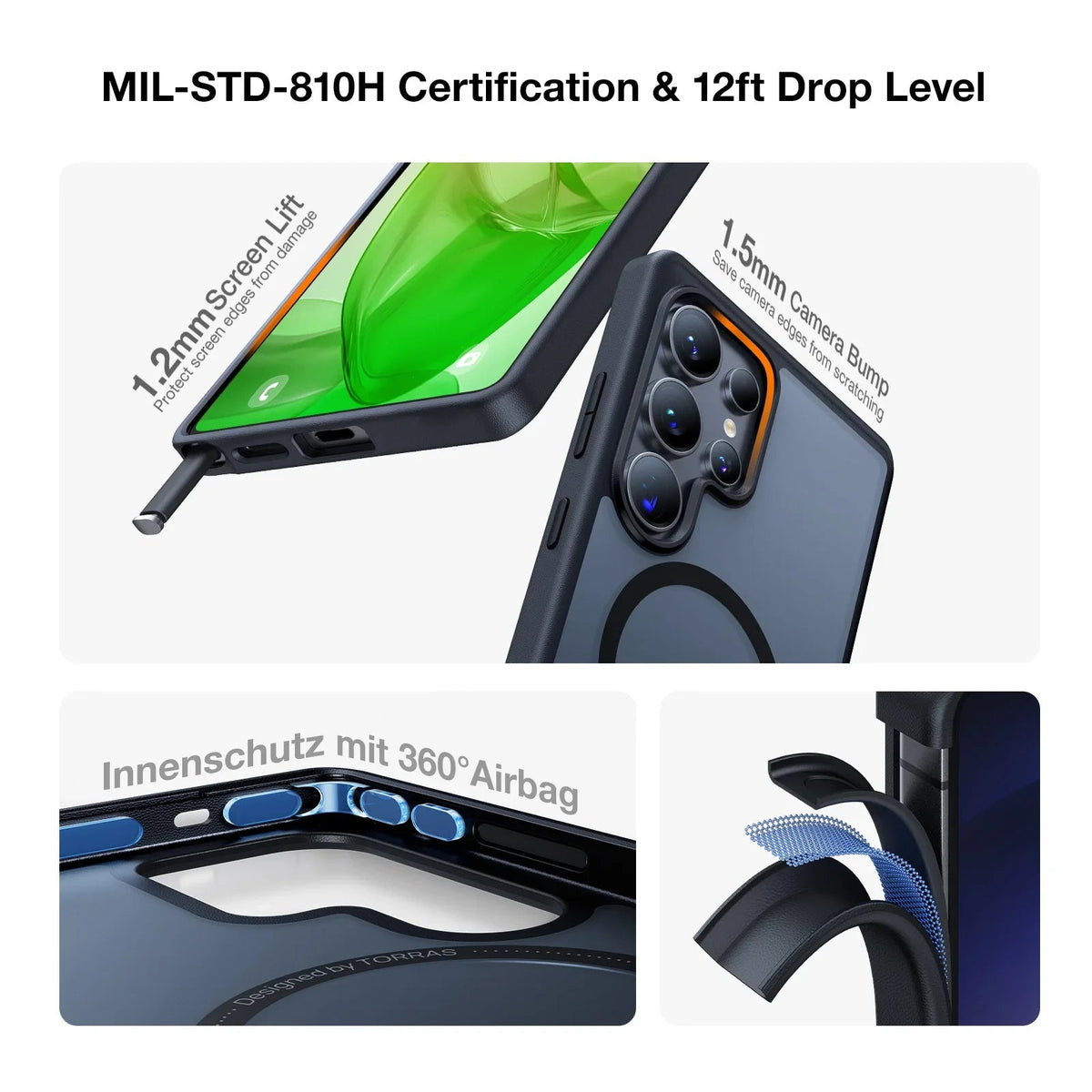 TORRAS Guardian-Mag case for Samsung S25 Plus with MIL-STD drop protection and 360° airbag.