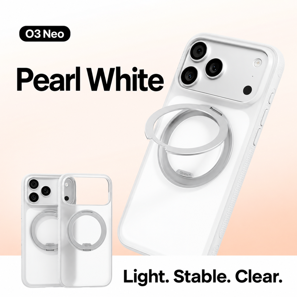 Ostand O3 Fitness Pearl White case with ring stand for iPhone 18 Pro Max