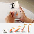 TORRAS Ostand Q3 Spin clear MagSafe case for Samsung S25 Ultra with 360° stand.