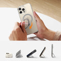 TORRAS Ostand Q3 Spin clear case with magnetic 360° spin stand for iPhone 16 Pro.