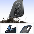 iPhone 16 Pro Max TORRAS Ostand Q3 Spin case showing 12ft drop protection and magnetic ring stand.