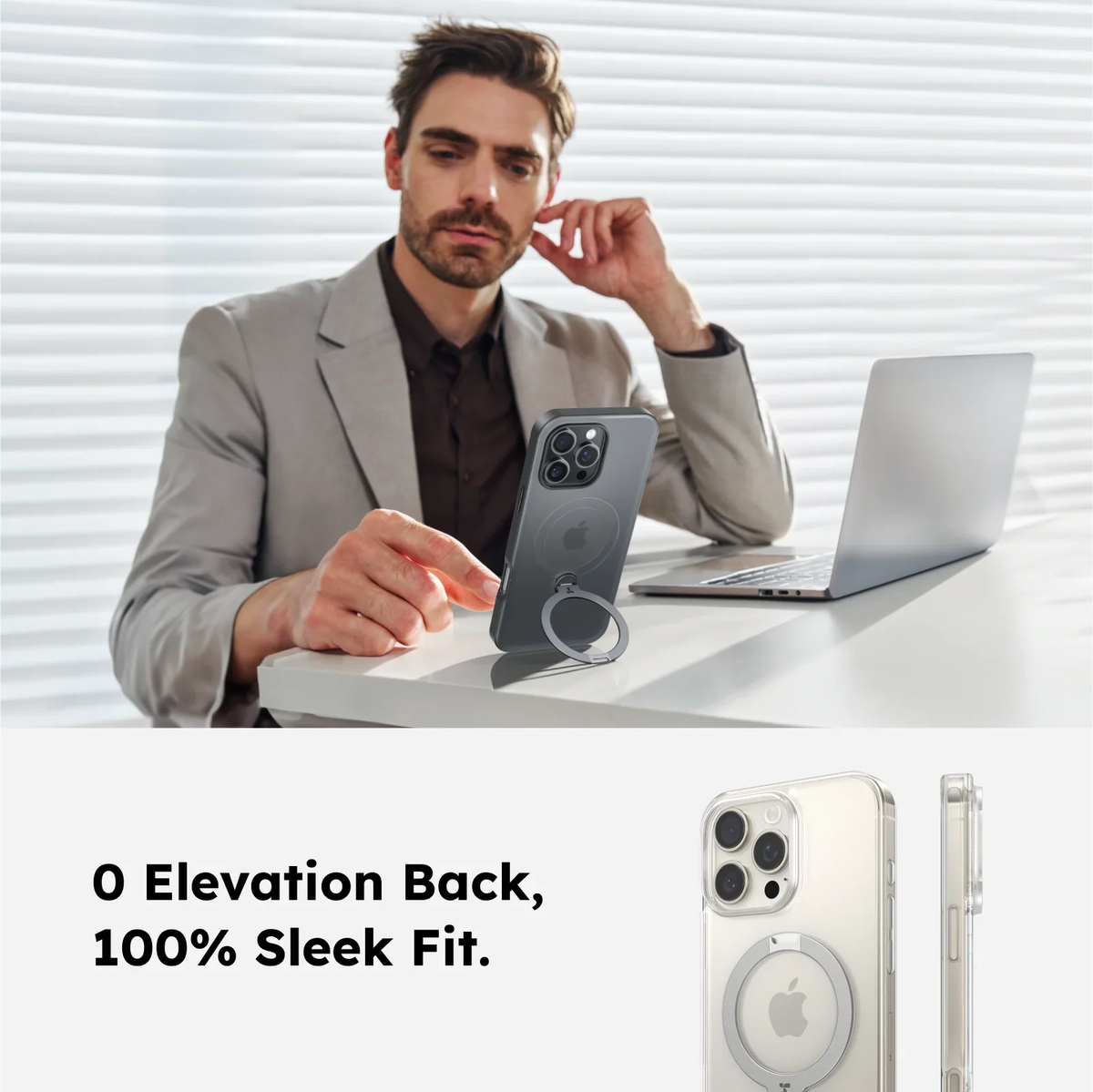 TORRAS Ostand Q3 Spin sleek iPhone 16 Pro case with magnetic ring stand.