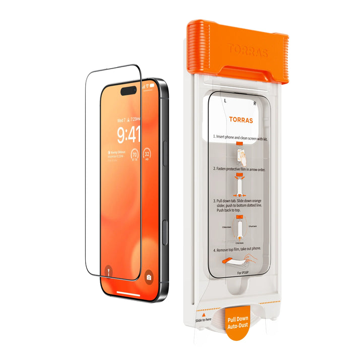 TORRAS OrigArmor screen protector with auto-dust install kit for iPhone 16 Pro Max.