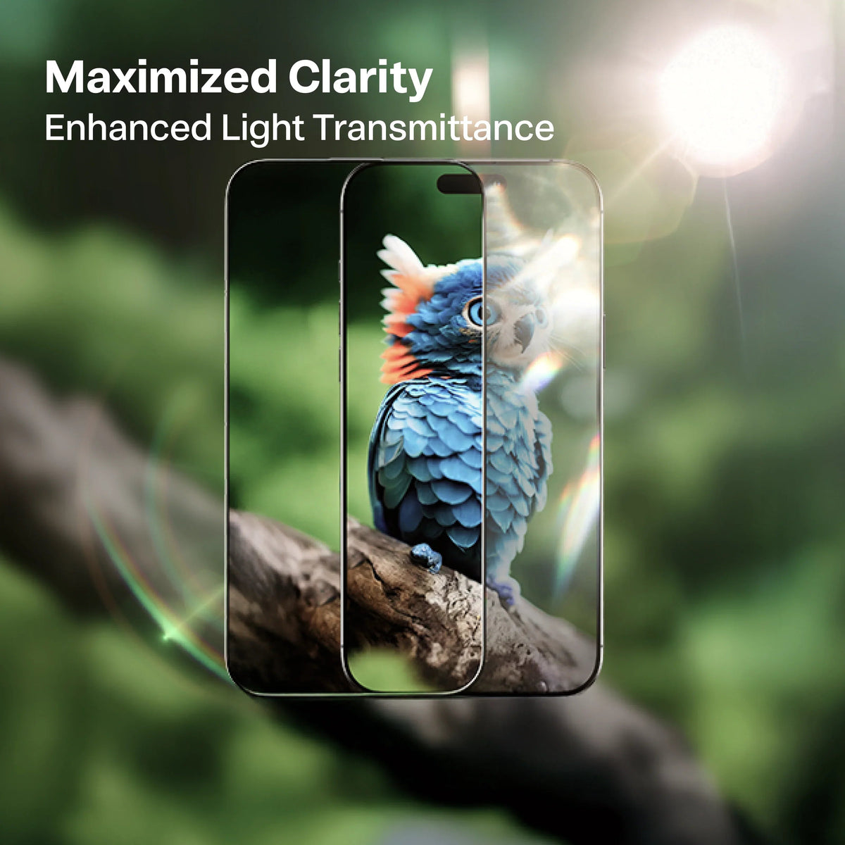 OrigArmor screen protector for iPhone 16 Pro Max with maximized clarity and enhanced light transmittance.