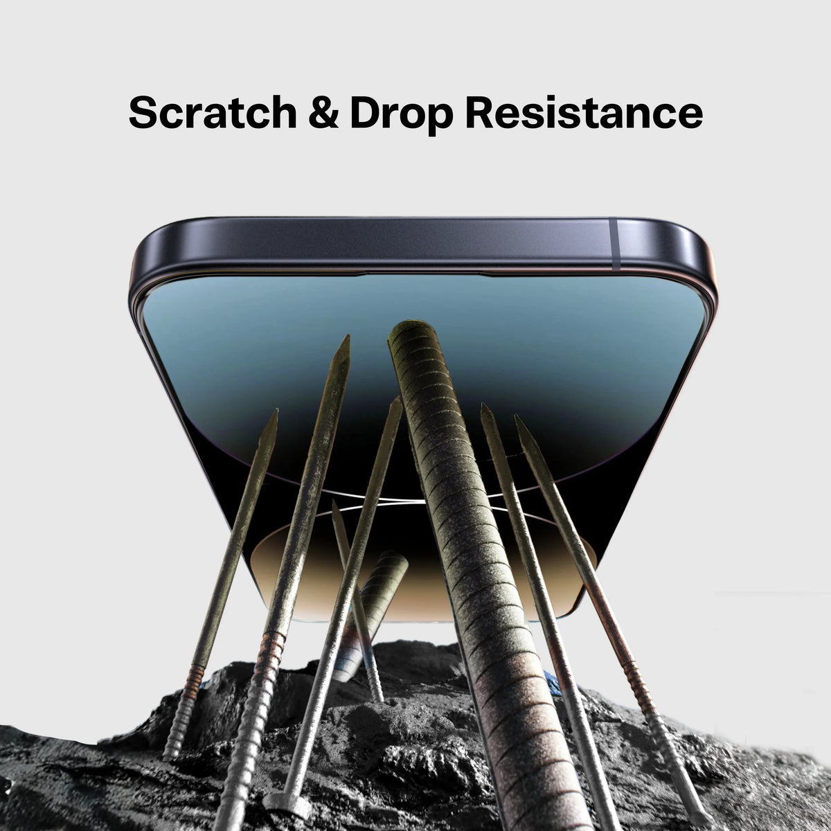 OrigArmor iPhone 16 Pro Max screen protector: Scratch & Drop Resistance demonstration.