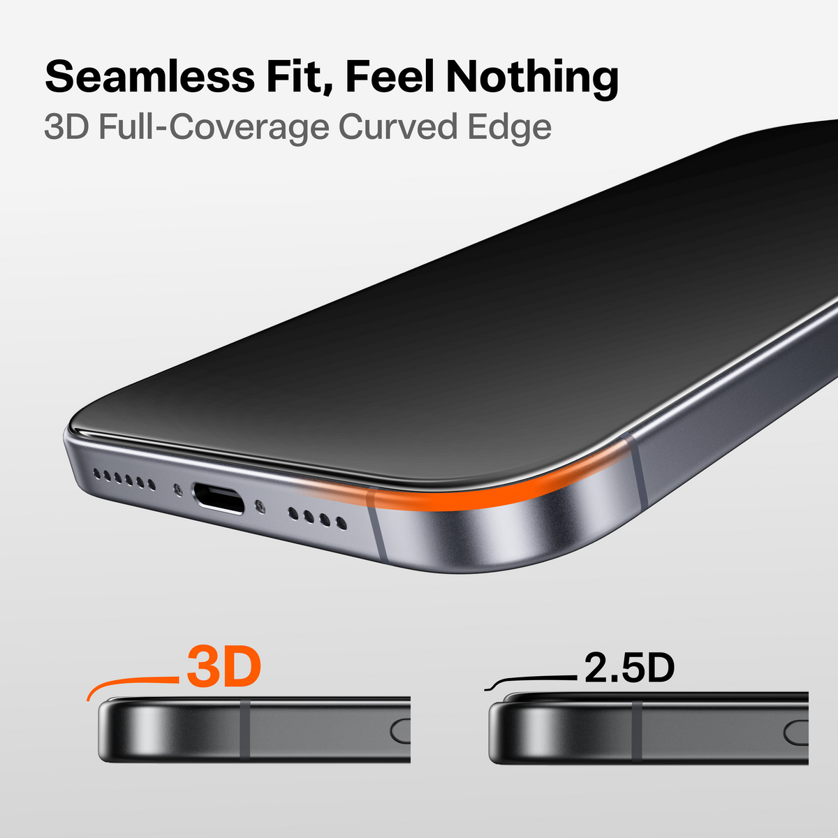 OrigArmor 3D full-coverage screen protector for iPhone 17 Pro Max, seamless curved edge fit.