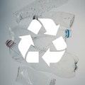 Recycling symbol on clear plastic bottles.