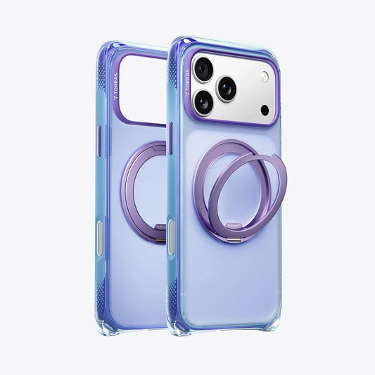 TORRAS Ostand O3 Air Bios iPhone 17 Pro case with integrated purple ring stand.