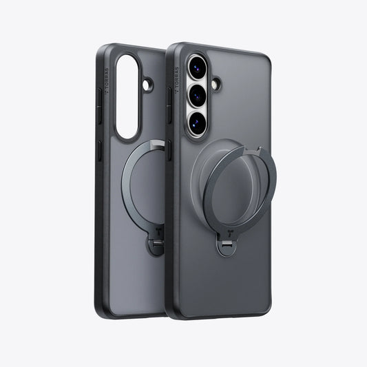 TORRAS Ostand Q3 Spin magnetic stand case for Samsung S26, dark grey, 360° spin.