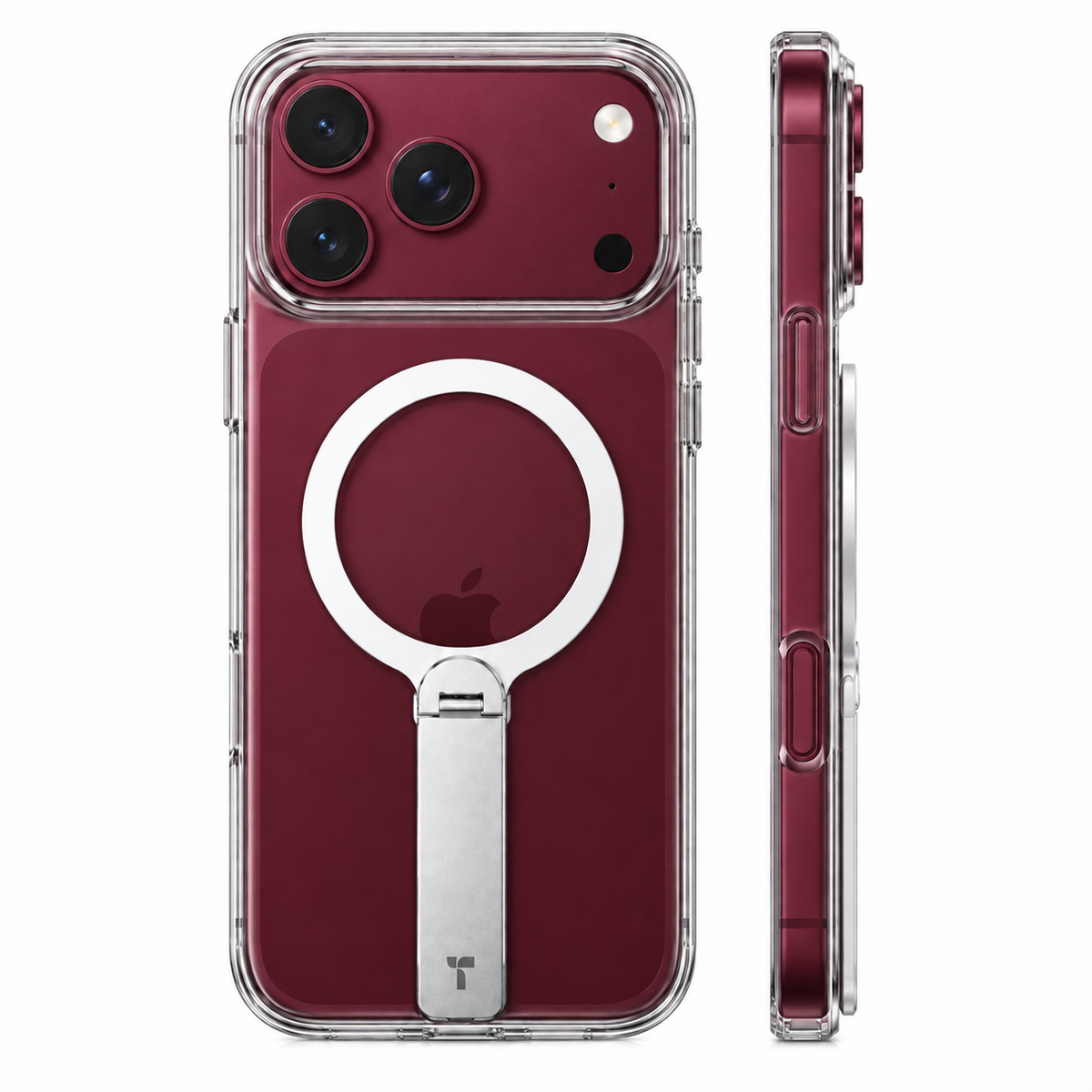 LPro clear case rear and side views, burgundy phone preview