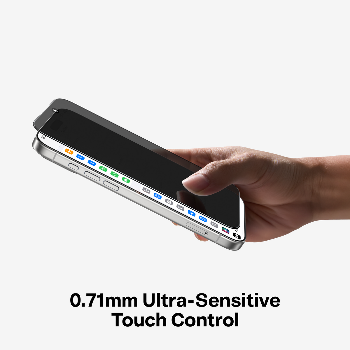 TORRAS GlassGo anti-peep privacy screen protector for iPhone 18 Pro, 0.71mm ultra-sensitive touch.