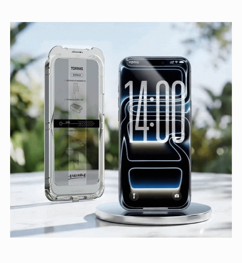 TORRAS AR privacy screen protector — front clarity and side-view privacy demonstration